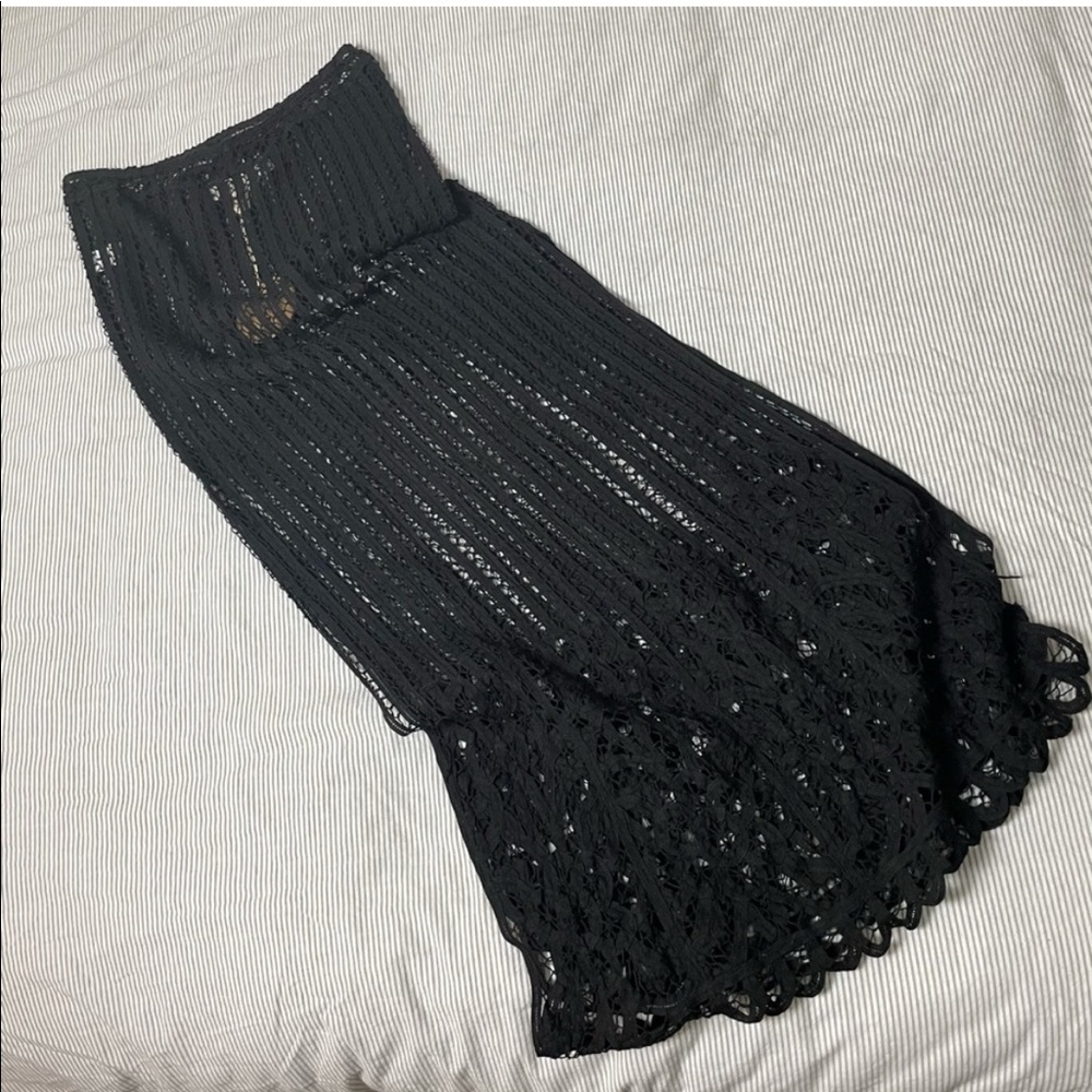 Black Lace Slit Maxi Skirt Coverup S5-9 - Picture 8 of 9